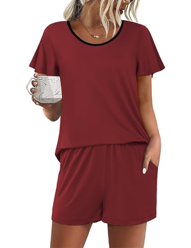 Image of Ekouaer Womens Pajama Set Summer Short Sleeve Pjs Sleepwear Cute 2 Piece Lounge Sets S-XXL