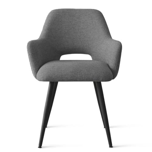 Image of Finch Fox Motel Luxurious Home Collection Upholstery Fabric Arm Dining Room Chairs in Dark Gery Color with Black Metal Powder Coated Legs (Set of 4)