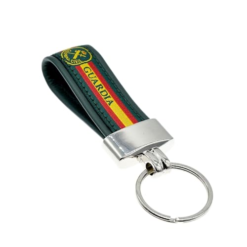 BDM Schlüsselanhänger Guardia Civil aus grünem Leder mit spanischer Flagge, Taschenaufhänger, ideal für Sie oder als Geschenk.