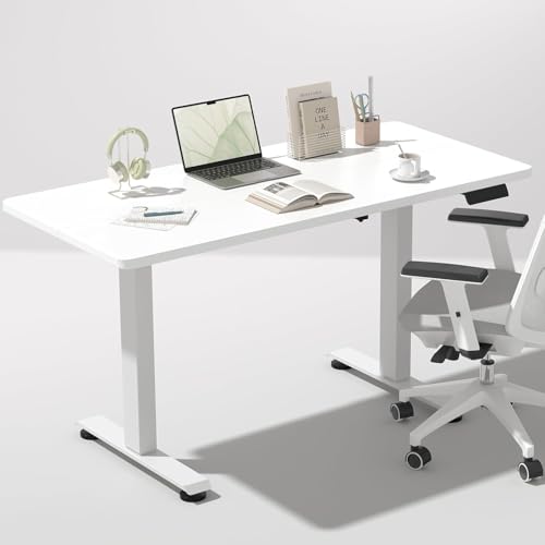 Image of Veken 47.2 Inch Electric Standing Desk, Height Adjustable Sit Stand Up, Wood Desktop, Work Home Office Computer PC Desks, Gaming Writing Study Bedroom Rising Table, Tall Standup Workstation, White