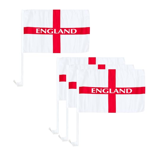 4Pcs 46 x 30cm England Printed St George Car Window Flags for FIFA 2026 World Cup Polyester England Vehicle Flag Decorations for Football Matches Sports Events and Celebrations
