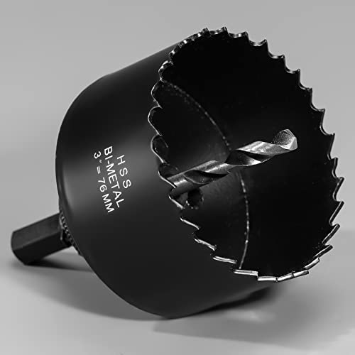 76mm HSS Hole Saw, M42 Bi-Metal Wood Hole Dill Bit 3 Diameter, Round drill Cutter for Pipe Vent, Plasterboard, Plastic and Copper