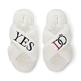 AW BRIDAL Bride Slippers for Wedding Day YES&I DO Slippers for Bride, Cross Band Fuzzy Open Toe...