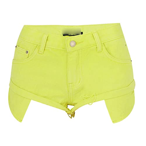 Women's Low Waist Sexy Denim Jeans Short Hot Pants for Nightclubs Bars and Beaches Folded Hem Denim Shorts (Medium,Yellow)