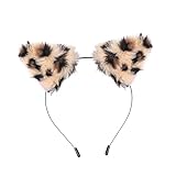 DONFAMDS 猫 フワフワヘッドバンド 豹柄デザインのアニマルイヤーヘアフー