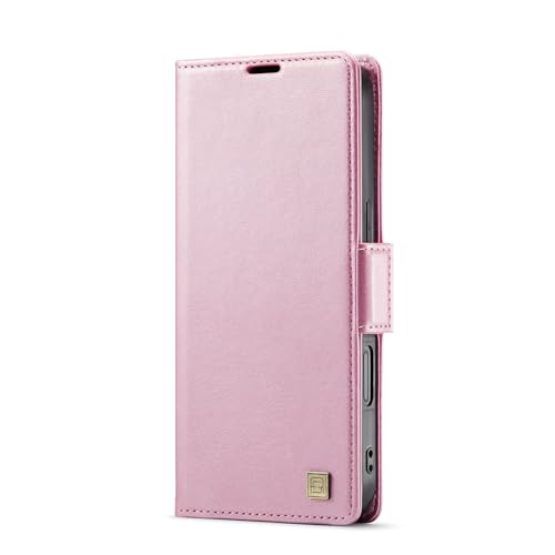 Étui en cuir iPhone 16 rose housse portefeuille de luxe à rabat magnétique