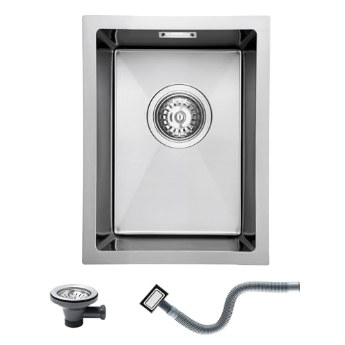 KEOKBON Fregadero pequeño de acero inoxidable, 30 x 40 cm, nano plata, lavabo de cocina a partir de armario bajo de 40 cm, 1 lavabo empotrable sin orificio para grifo, fregadero de acero inoxidable