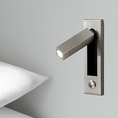 Engineering Headboard Spotlight - 360° Rotatable 90° Foldable Wall Light Sconce With Recessed Push Switch - Natural 4000K LED Bedside Reading Lamp