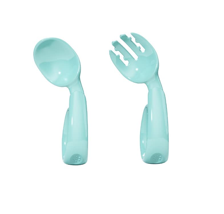 SYGA 2PCS Infant Fork and Spoon Set - Baby Feeding Learning Temperature Sensing Utensils, Toddler Anti-Choke Self Feeding Accessories (Blue), Polypropylene, 3.5 Inches