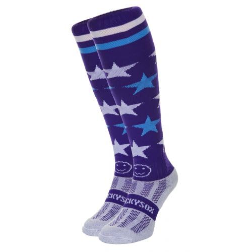 WackySox Purple Stars Knee Length Sports Socks, Equestrian Socks, Horse Riding Socks