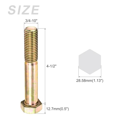 Image of METALLIXITY Hex Bolts (3 /4-10x4-1 /2) 10Pcs, Carbon Steel Zinc Plated UNC Hex Head Screw Bolt Machine Screws - for Furniture Repair, Yellow