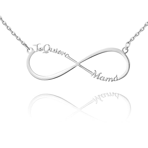 MARLION JEWELS Collar de Acero Inoxidable 316L con un Símbolo de Infinito y la frase Te Quiero Mamá. Colgante de Acero Inox con Baño en Plata u Oro 18K. Perfecto para Regalo