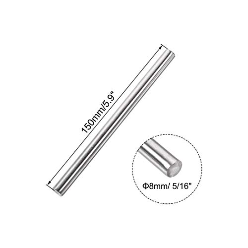 Image of uxcell 8mm x 150mm 304 Stainless Steel Solid Round Rod for DIY Craft - 2pcs