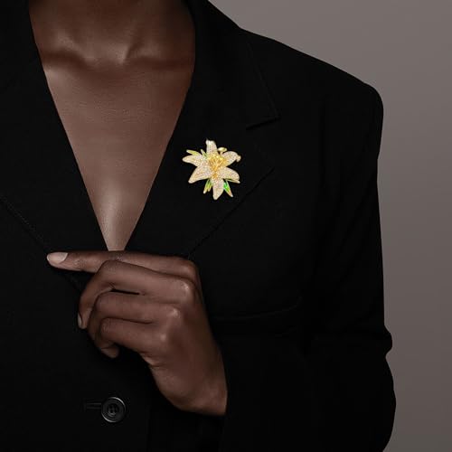 Image of Crystal Flower Brooch Pins for Women Elegant Enamel Rhinestone Floral Brooches Pin Fashion Jewelry for Party Dance Wedding Banquet Brooch for Women Gift