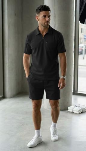 Image of SMOWKLY Men's Cotton Blend Pyjama Set | Half Sleeve Polo T Shirt & Shorts for Men | Summer Co Ord Set |Casual Lounge Outfit | Night Suit for Men | Comfortable Sleepwear