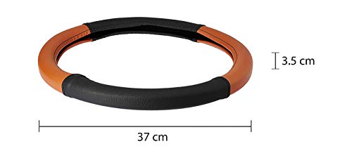 Image of Auto Oprema Car Dual Tone Steering Wheel Cover - Leather, Breathable, Anti Slip (Black-Tan) Customise Fitting for e-Verito