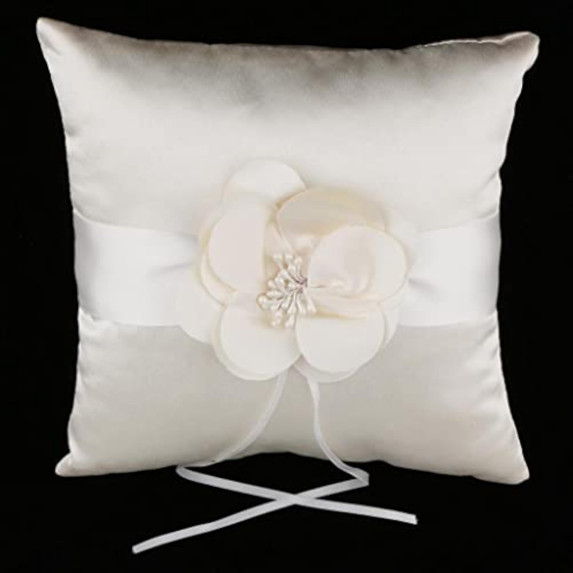 Wedding Ceremony Satin Flower Ring Pillow, Champagne