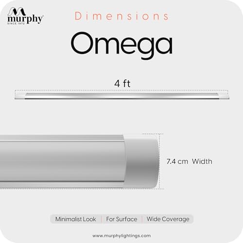 Image of Murphy Omega 60W E26 LED Tube Light | Ultra-Slim 4ft Aluminium Batten | Ultra Bright & Flicker-Free Cool White (Pack of 2)