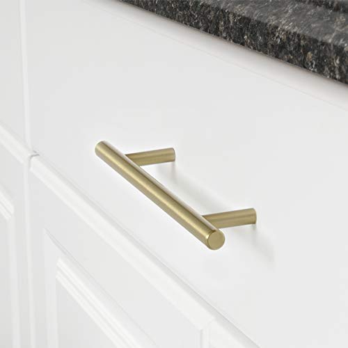 Image of Amazon Basics Euro Bar Cabinet Handles, Kitchen Cabinet Pulls, Hardware for Cupboards, 1 /2-inch Diameter, 7.38-inch Length, 5-inch Hole Center, Golden Champagne, 25-Pack