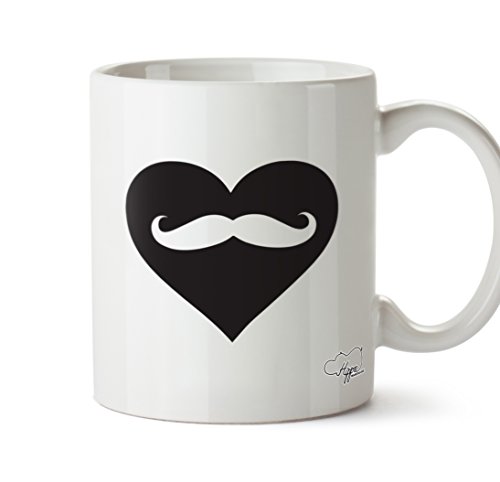 HippoWarehouse corazón bigote 10 oz taza, cerámica, blanco, One Size (10oz)