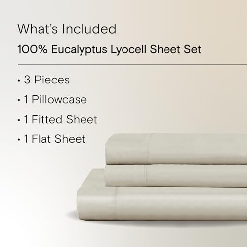 Sijo AiryWeight Tencel Sheet Set, 100% Lyocell Derived from Eucalyptus, Buttery Soft, Architectural Digest 2022 Best Cooling Sheets Winner - 3pc - 1 Pillowcase 1 Fitted 1 Top (Fog, Twin XL)