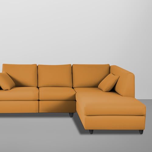 Image of Florian RHS 4 Seater L Shape Sofa Set for Living Room (Orange Fabric) Premium Fabric Sofa