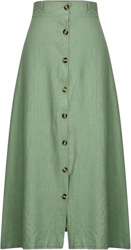 Women's Button Front Slit High Waist Maxi Skirt Cotton Linen Front Flowy Long Skirt Summer A Line Pleated Midi Skirt3