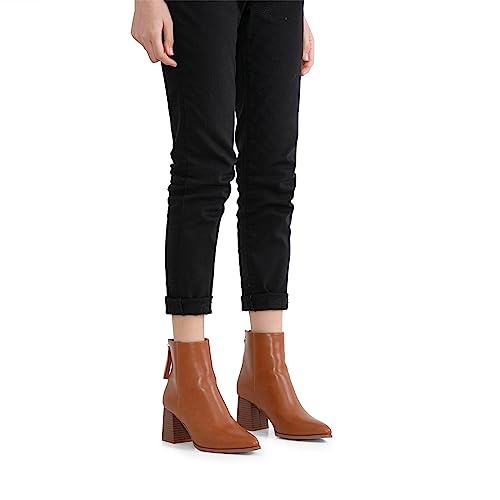 Jeossy Women's Chunky Heeled Ankle Boots, Pointed Toe Stacked Block Heel Booties3