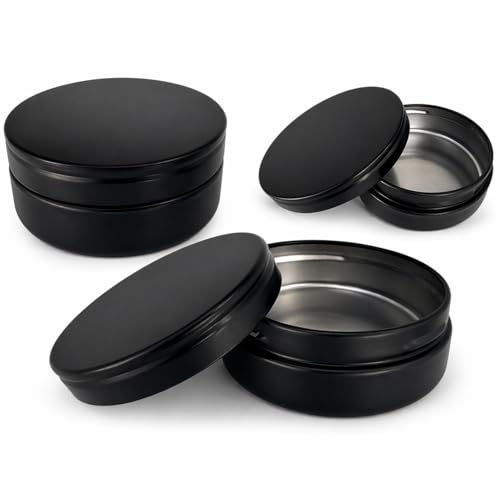 TYNZZ 3 Pcs, Metal Tin Round Container, Mini Portable Small Storage Container Kit with Twist Lid for Home Storage 2.5x1 Inch, Black