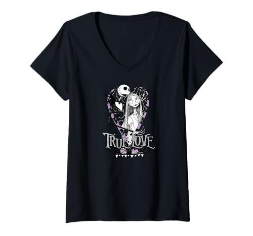 T-shirt Disney Nightmare Before Christmas femme col V coton graphique imprimé True Love