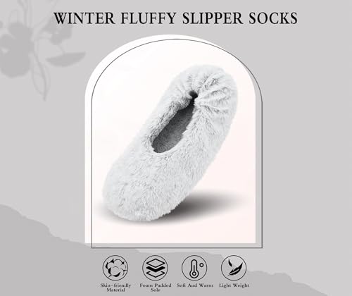 Image of Keyela Women's Ballerina Slippers,Non-Slip Bedroom Slippers Socks | Soft fuzzy slipper socks for ladies Indoor home slippers Cozy sock slippers Ballet Slippers