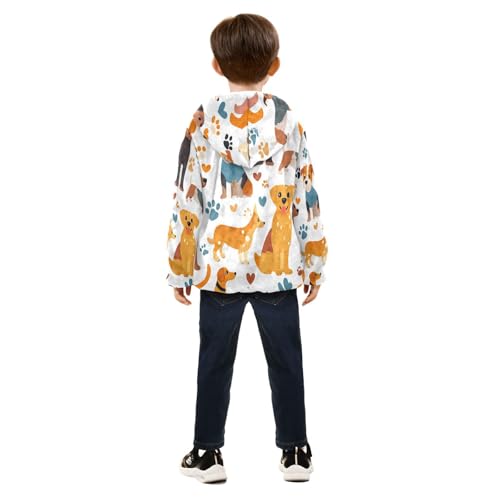 Cute Dogs and Prints Toddler Fleece Jacket Girl Boys Hooded Fleece Jacket Coat Warm Outwear Zip-up 3-10T4