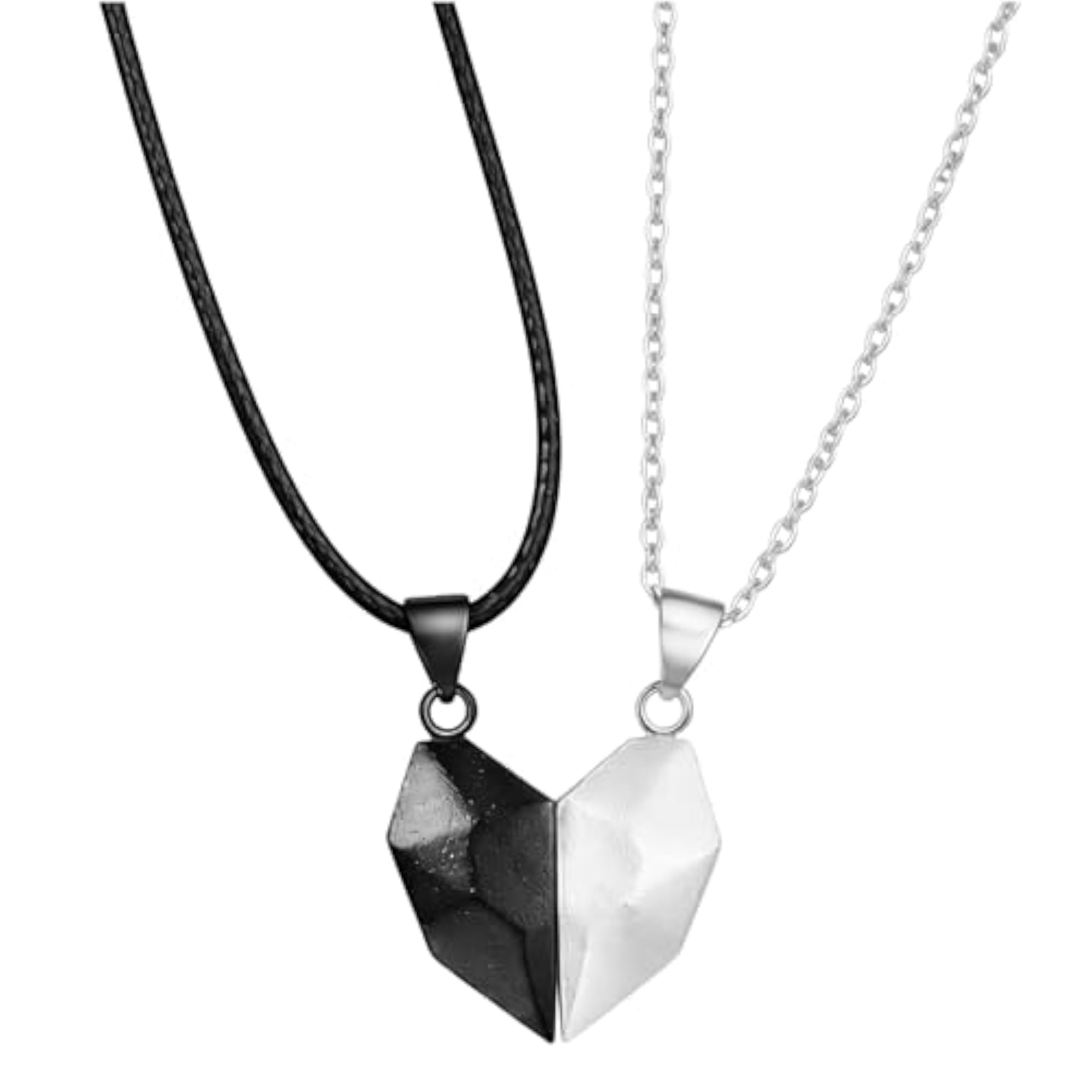 2pc Magnetic Couple Necklace, Heart Pendant Matching Charm