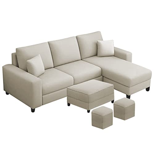 Image of Orland 4 Seater RHS L Shape Sofa with Center Table & 2 Puffy | Color - Cream