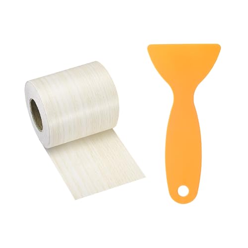 Image of HARFINGTON Wood Grain Repair Tape 2 Inch x 33ft Self Adhesive Repair Patch Tape Simulated Wooden Floor Tapes with Plastic Scraper for Tables Doors Windows Furniture, White Poplar