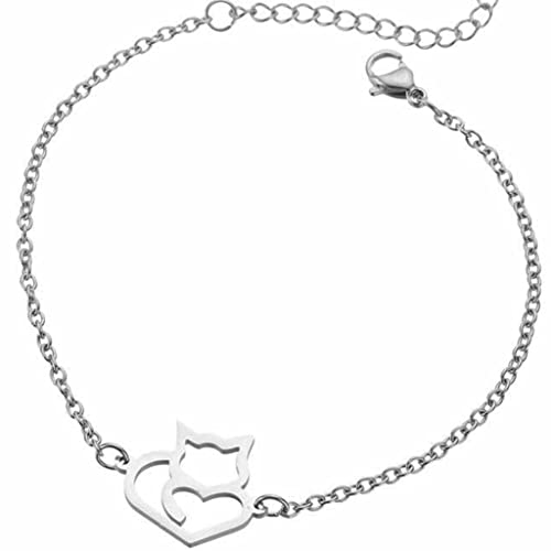 Jude Jewelers Stainless Steel Cute Cat Charm Holiday Birthday Daughter Mother Link Bracelet (Silver)