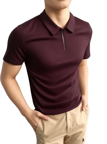 Image of Mack Jonney Ribbed |Regular Fit | Half Sleeves 100% Cotton Polo Neck Self Design with Zip T-Shirt for Men-M826