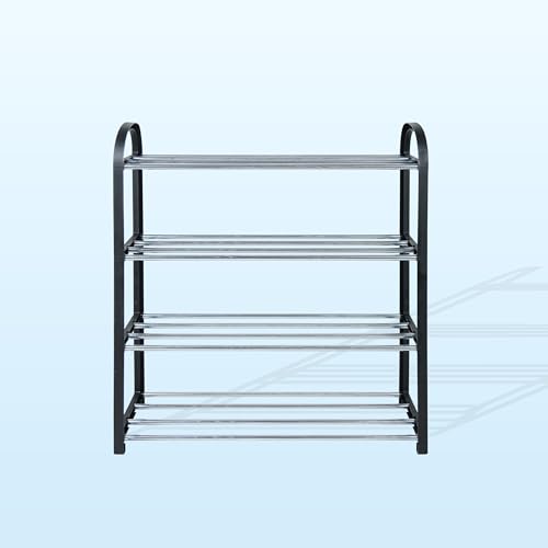 Image of Strassis Design Metal Single Garment Stand with Bottom Shelves Garment Rack Metal Coat Hanging Rack with Multipurpose Shelf Clothes Shoes Blanket Standing Storage Organizer 4 Hooks Coat Rack (Black)
