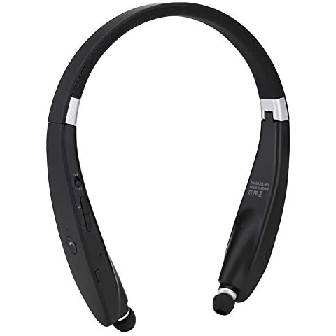 Neckband Headphones, Wireless Neckband Headset with Retractable Earbuds, Sports Sweat Proof Noise Cancelling Foldable Stereo Earphones Bluetooth Headphones with Mic(Black) Cover