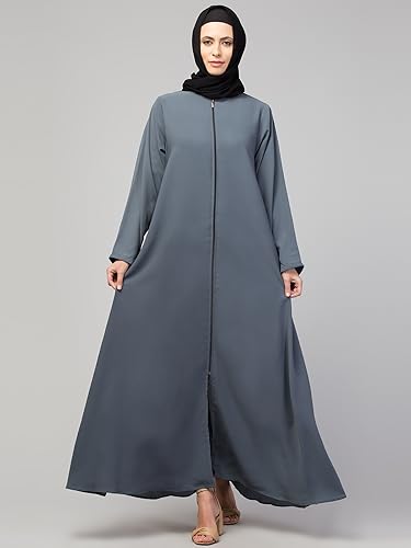 Image of Mallika Women Modest Wear Nida Matt Front Open Zipper Abaya Burkha for Everyday use (Grey, XS)
