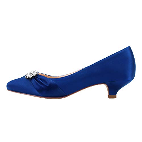 Image of ERIJUNOR Women Closed Toe Comfort Kitten Heels Rhinestones Satin Wedding Evening Dress Shoes