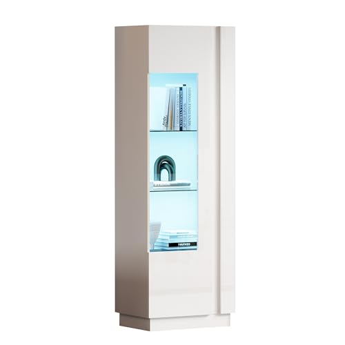 Gxffipw Vitrine Highboard Weiss mit 3 Glasboden und LED-Beleuchtung, Vitrinenschrank Sammlervitrine mit Türen, Modern Hochschrank Schmaler Schrank, Wohnzimmerschrank, 60x40x180 cm Gxffipw Vitrine Highboard Weiss mit 3 Glasboden und LED-Beleuchtung, Vitrinenschrank Sammlervitrine mit Türen, Modern Hochschrank Schmaler Schrank, Wohnzimmerschrank, 60x40x180 cm