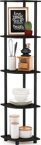 Furinno TURN-N-TUBE Corner Shelf, 5-Tier Corner Bookshelf, Open Storage Shelves, for...