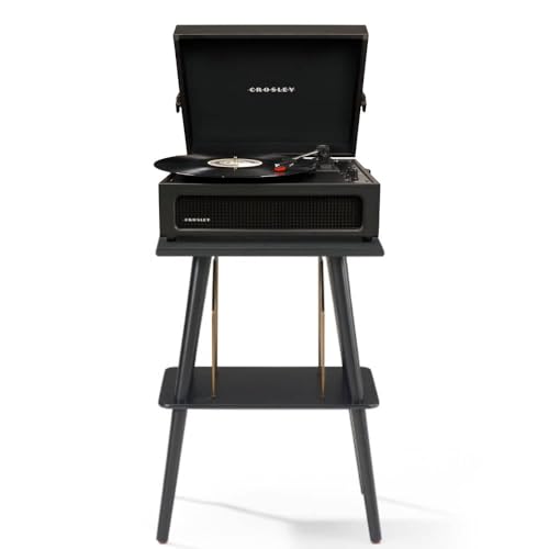 Crosley Voyager Bluetooth Portable Turntable and Entertainment Stand Bundle, Black
