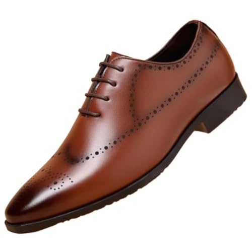 Men's Lace Up Brogue Dress Shoes Large Size Autumn Casual Business Genuine Leather Oxford Wedding Footwear