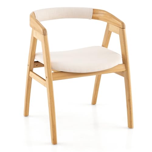 COSTWAY Fauteuil d’Appoint en Bambou, Fauteuil Moderne du Milieu du Siècle avec Dossier Incurvé et Coussin d’Assise, Chaise de Loisirs Rembourrée Style...