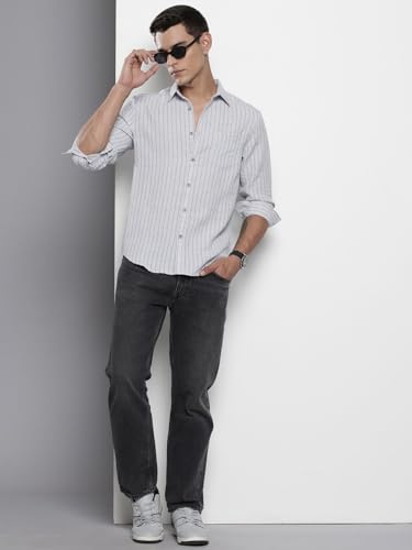 Image of The Indian Garage Co Men Slim Fit Striped Full Sleeves Cutaway Collar Casual Shirt