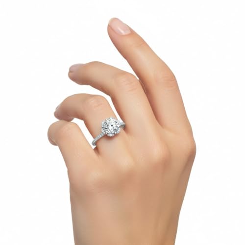 Image of 55Carat Choose Your Gemstone 6 Petal Ring Sterling Silver Round Shape Halo Engagement Rings Well Shaped for Any Gift Giving Occassion Modern Style Enchating Women US Size 4 to 12