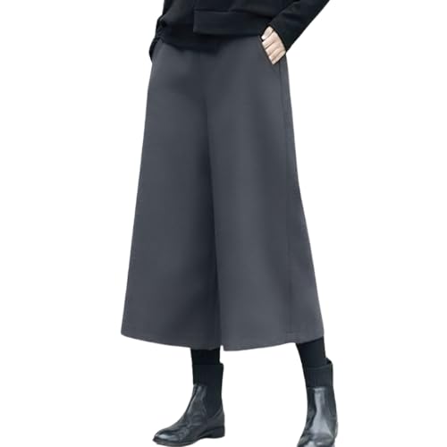 chouyatou Women's Fall Wool Blend Culottes Capri Cropped Pants Elastic High Waist Wide Leg Palazzo Trouser
