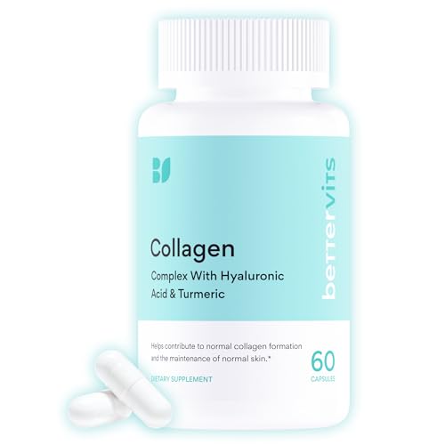 Bettervits Collagen Peptides Complex with Hyaluronic Acid & Turmeric | Hydrolyzed Marine Collagen Supplements for Women & Men | Collagen with Vitamin C for Skin Hair Nails & Joints 60 Capsules